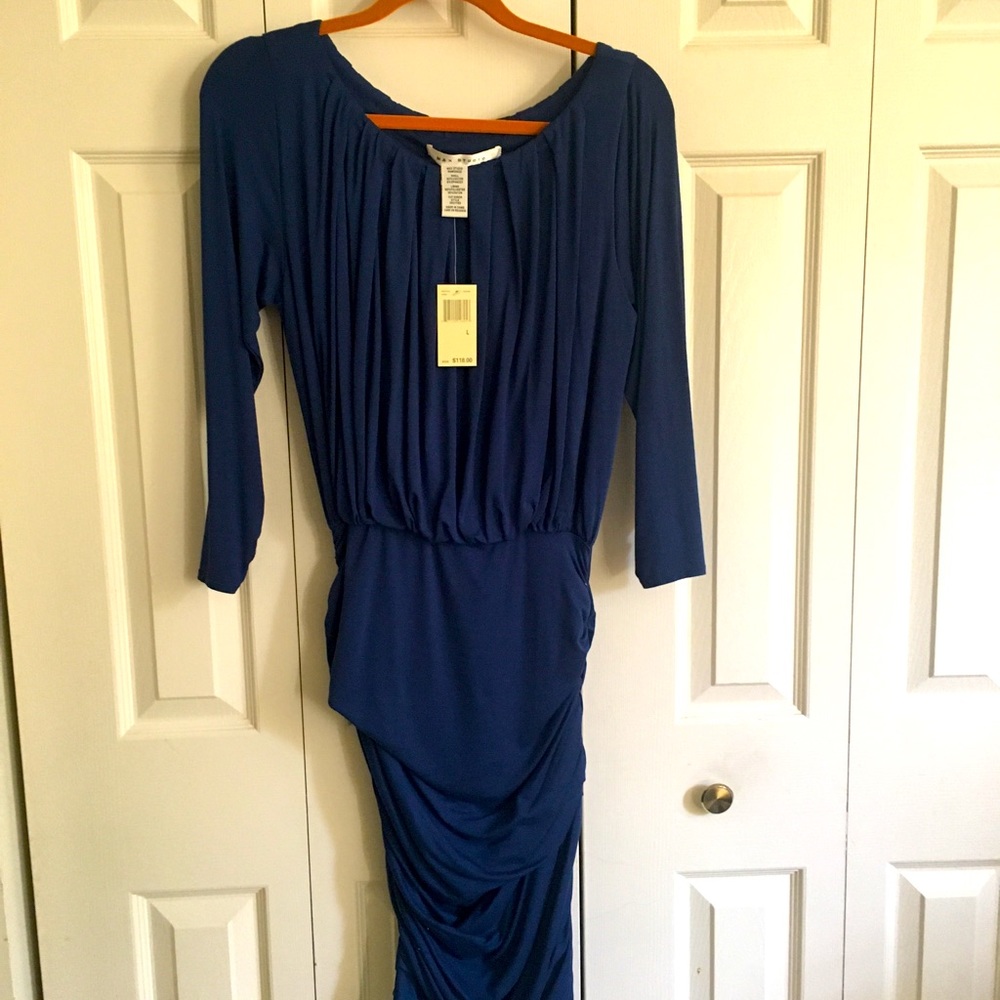 Max Studio L steel blue dress.  NEW with tags shirred on sides below waist